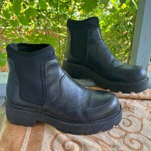 Black faux leather ankle boots